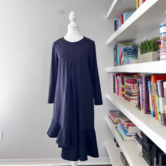 COS Navy long sleeved Asymmetric Midi Dress size small - Picture 1 of 11